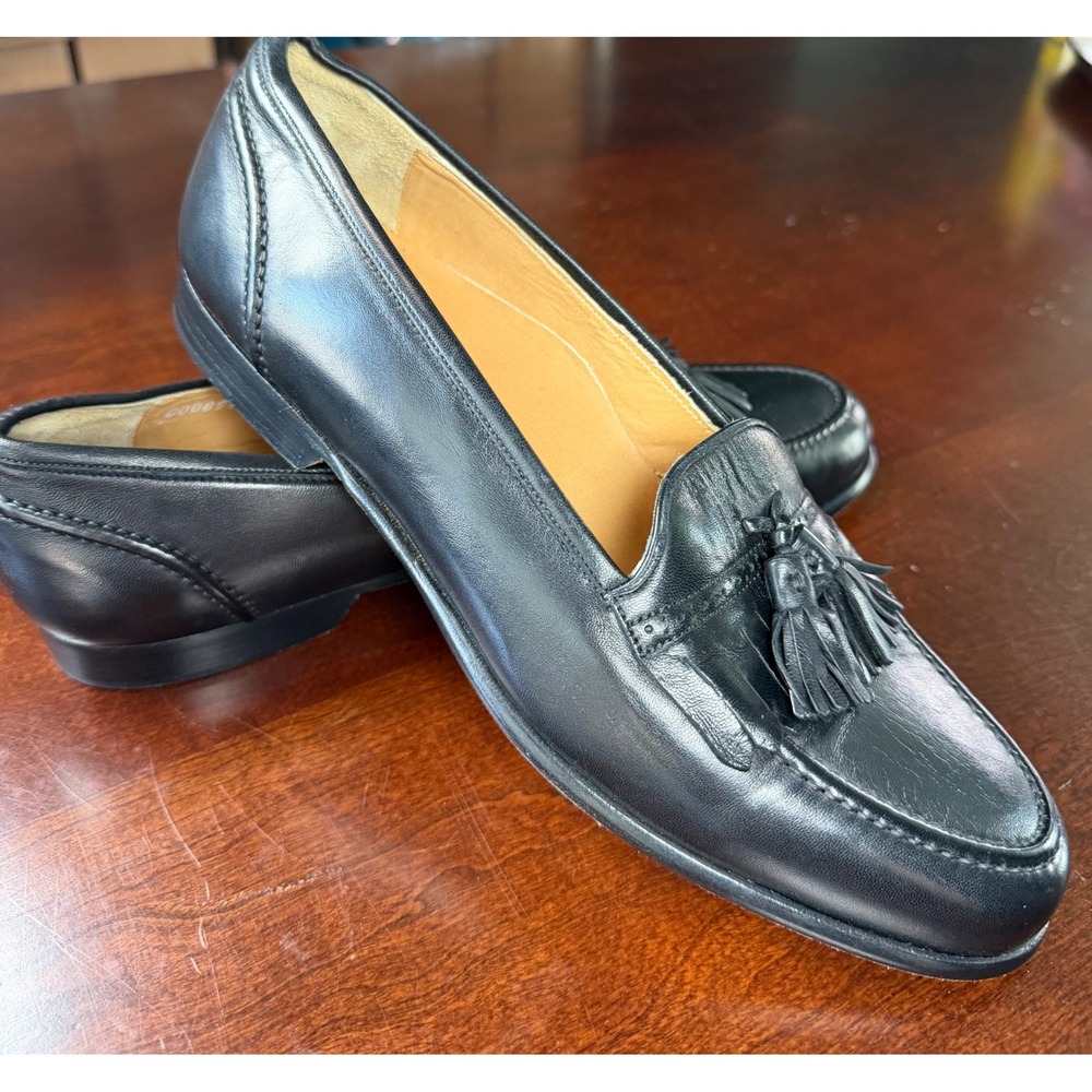 Bragano Italy Mens Black Leather Tassel Kiltie Loafers Dress Shoes C00895 9.5 M